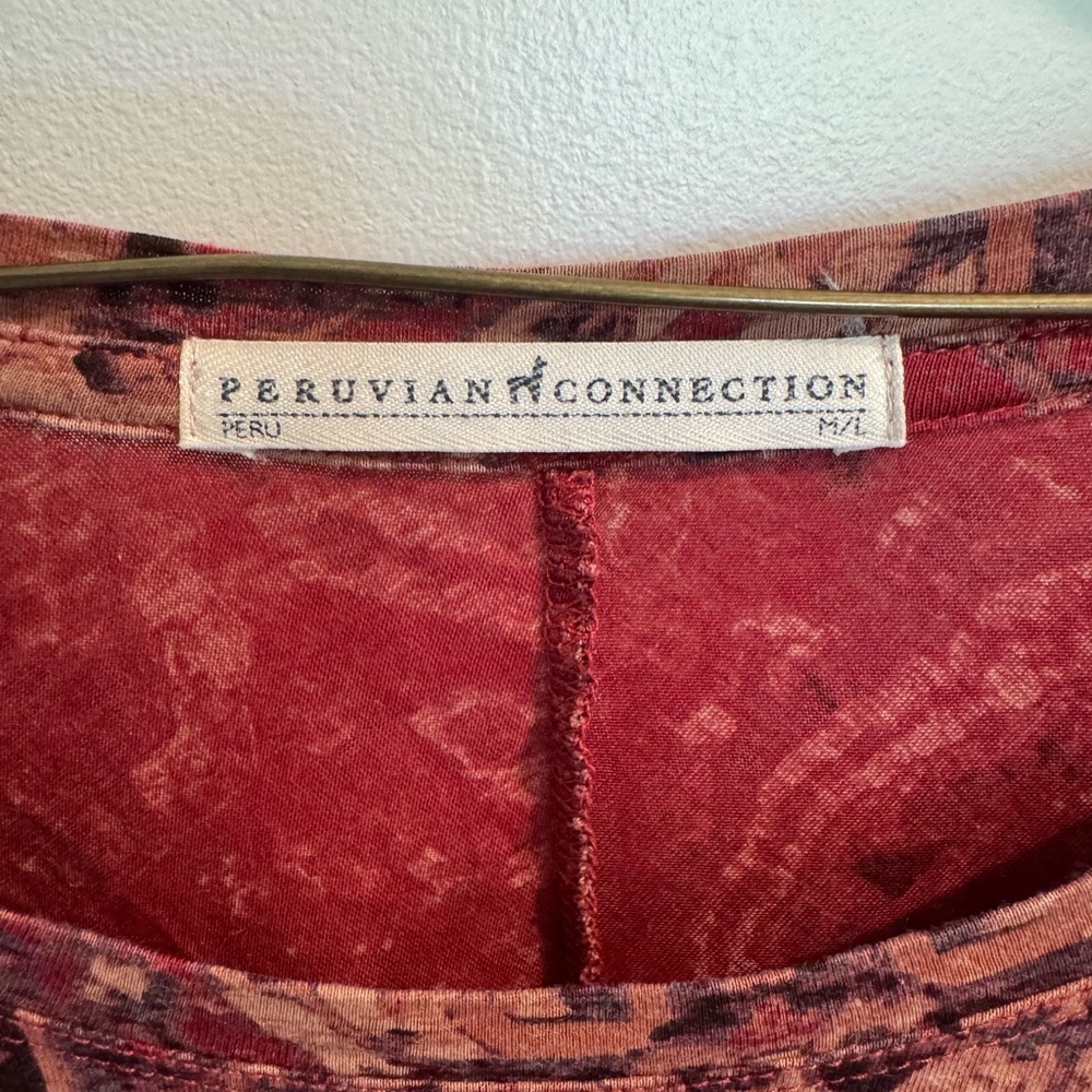 Peruvian Connection Red and Black Patterned Long Sleeve Top - Picture 2 of 4